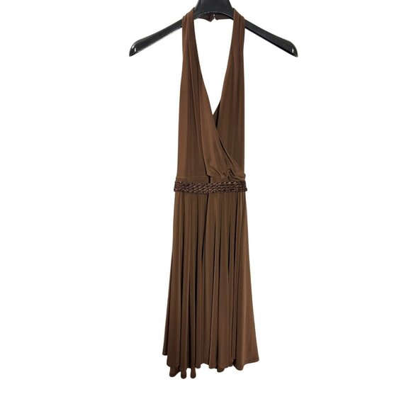 Nine West Halter Midi Dress 8 Vintage Y2K Fit & Flare Braided Belt Brown New - Picture 1 of 13